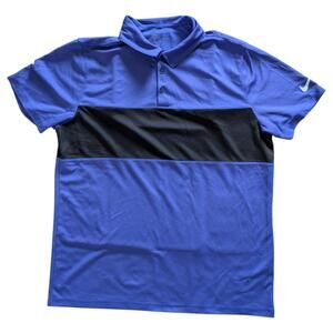 Nike‎ Golf Polo Shirt Mens Large Blue Black Dri-FIT Standard Fit Athletic Swoosh